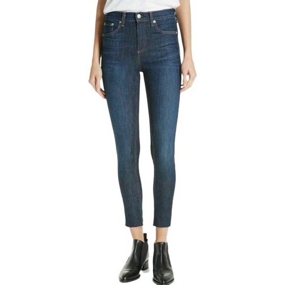 rag & bone Denim - rag & bone 10 Inch Ankle Super Skinny Jeans Raw Hem Blue Dark Wash Size: 25 NWOT